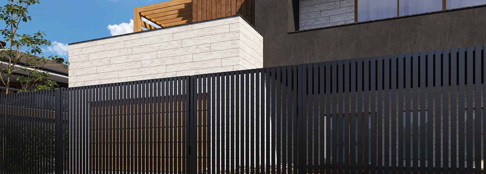 modern house with steel gate